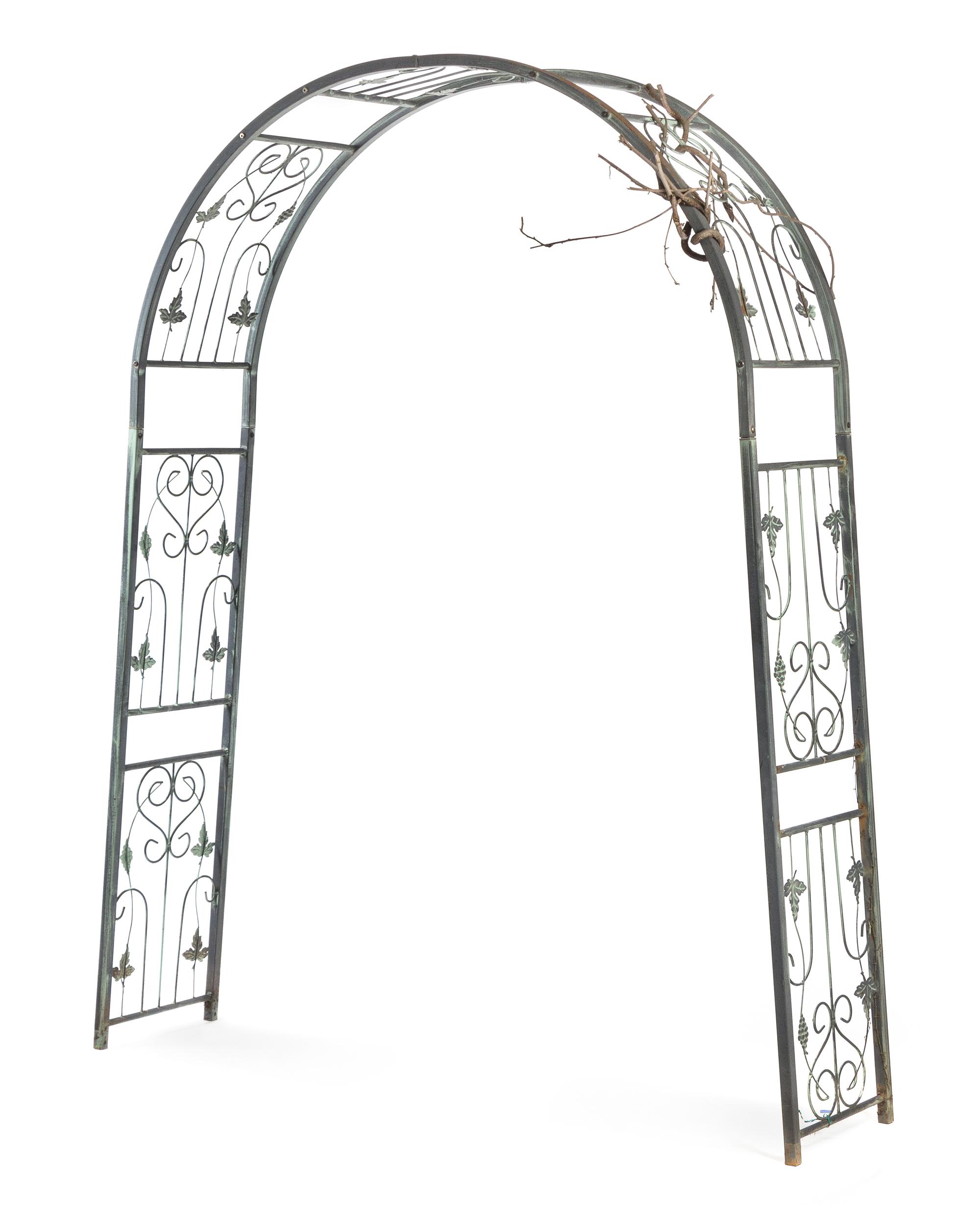 A Victorian Style Wrought Metal Garden Arbor Height 86 x width 61 1/2 inches.