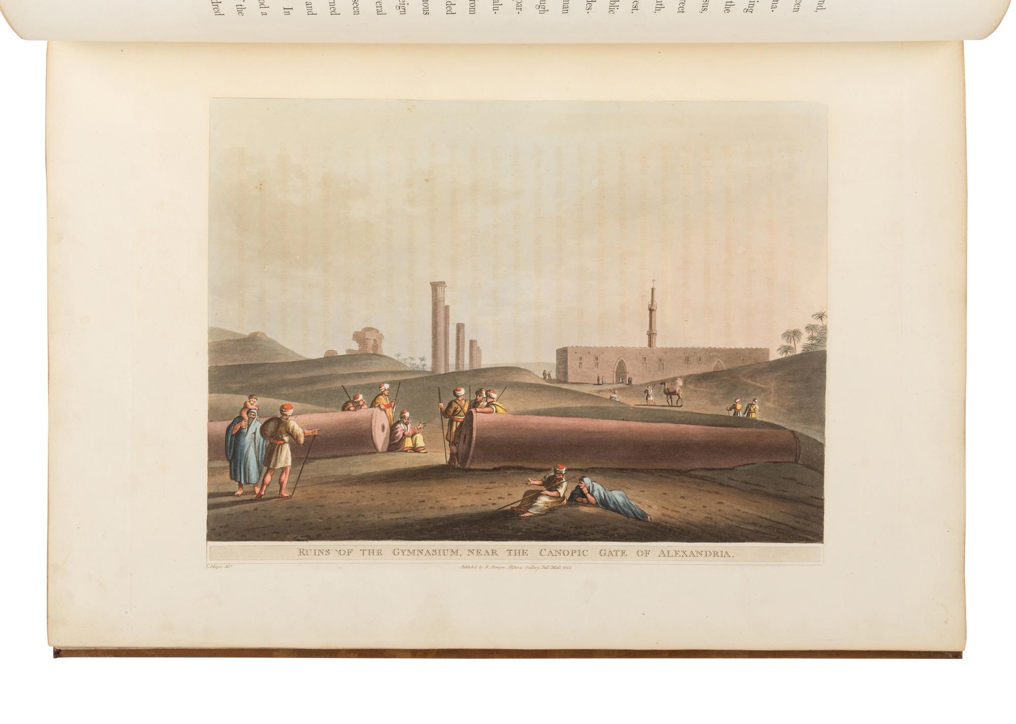 MAYER, Luigi (d. 1803). [General title:] Views in Egypt, Palestine and Other Parts of the Ottoman Empire . Comprising: Views in Egypt . -- Views in the Ottoman Empire , chiefly in Caramania . -- Views in Palestine. London: T. Bensley for R. Bowyer, 1801-1803-1804 [plates watermarked 1801 or earlier.]