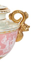 A Pair of Pâte-sur-Pâte Style Porcelain Urns with Gilt Dolphin Handles
