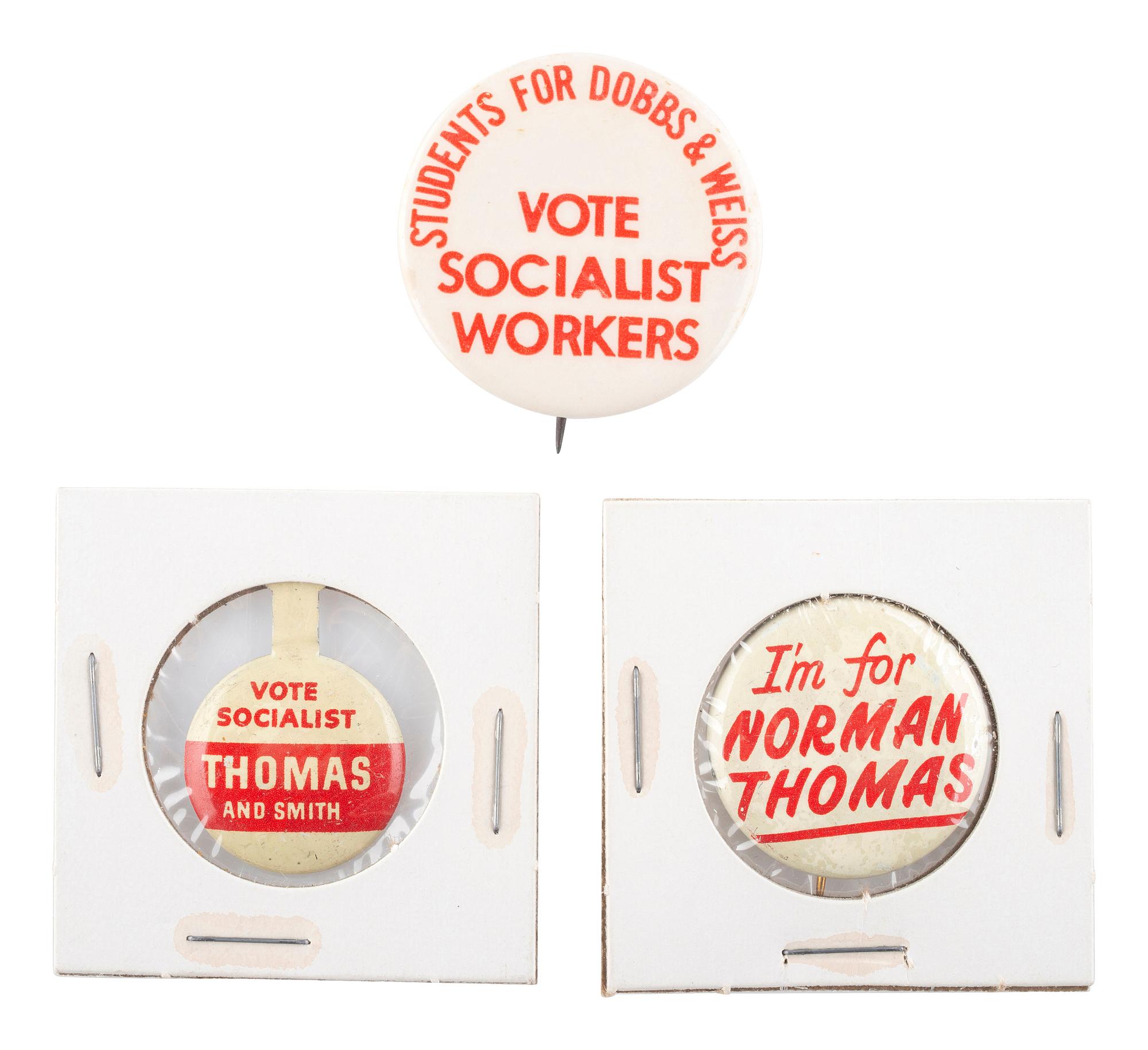 [POLITICS]. A group of 4 Socialist Party campaign buttons, highlighted by Debs & Seidel jugate from 1912.