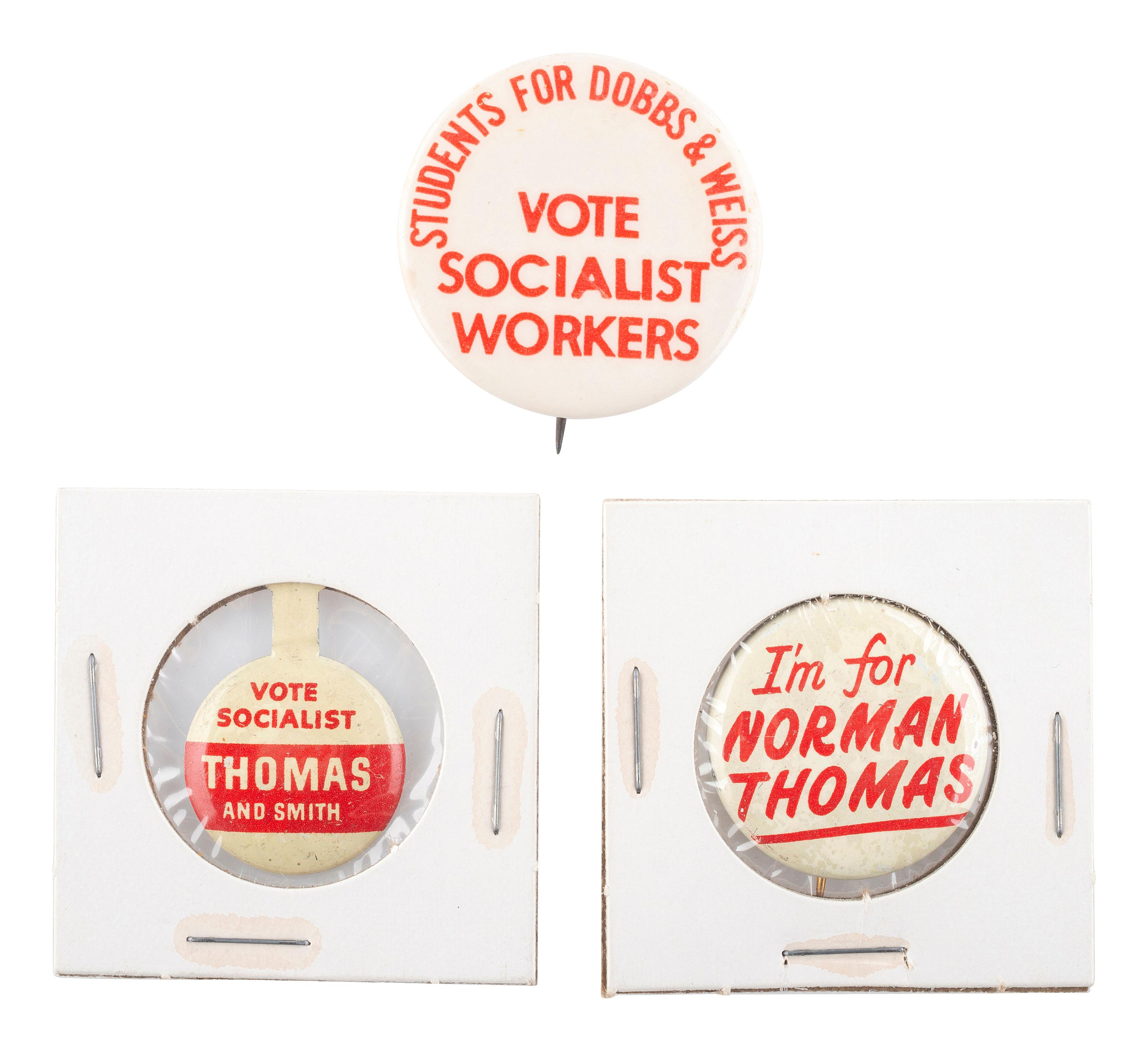 [POLITICS]. A group of 4 Socialist Party campaign buttons, highlighted by Debs & Seidel jugate from 1912.