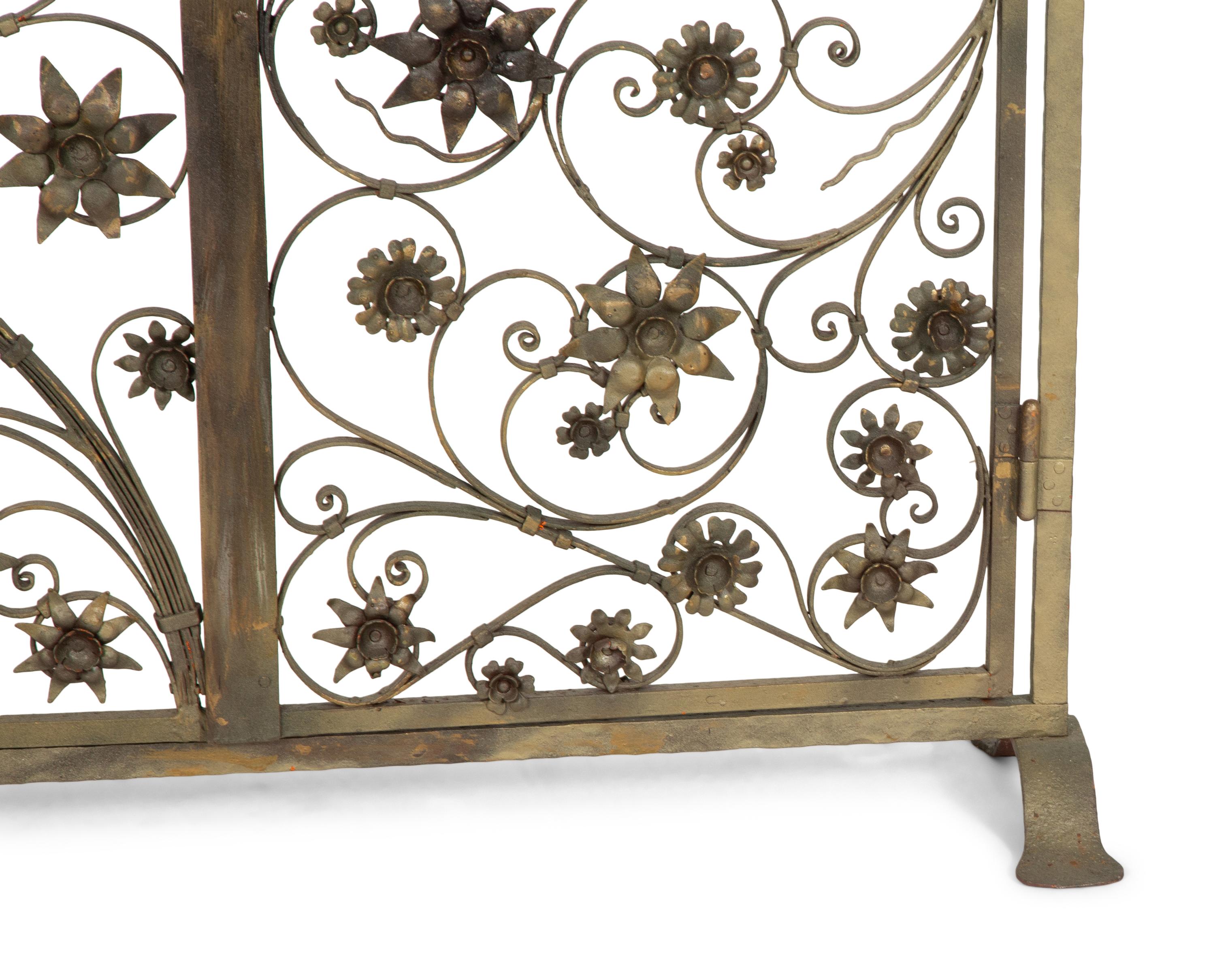 A Pair of Bronze Fireplace Gates from a Maurice Fatio-Designed Palm Beach House