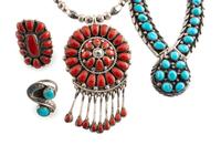 Navajo and Zuni Silver Jewelry, with Cluster Inlay