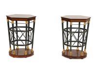 A Pair of Regency Style Mahogany and Ebonized Hexagonal Side Tables — 20th Century
