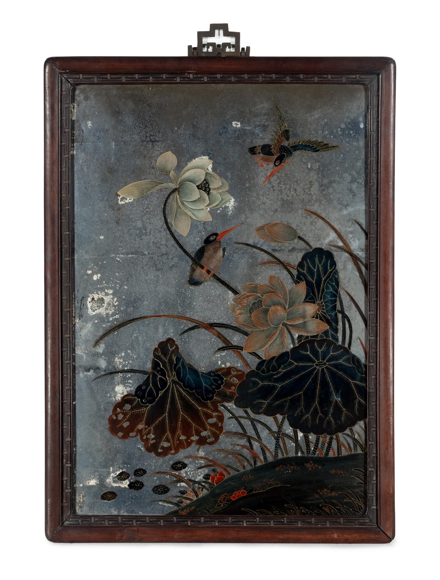 A Chinese Export Reverse Painted Mirror