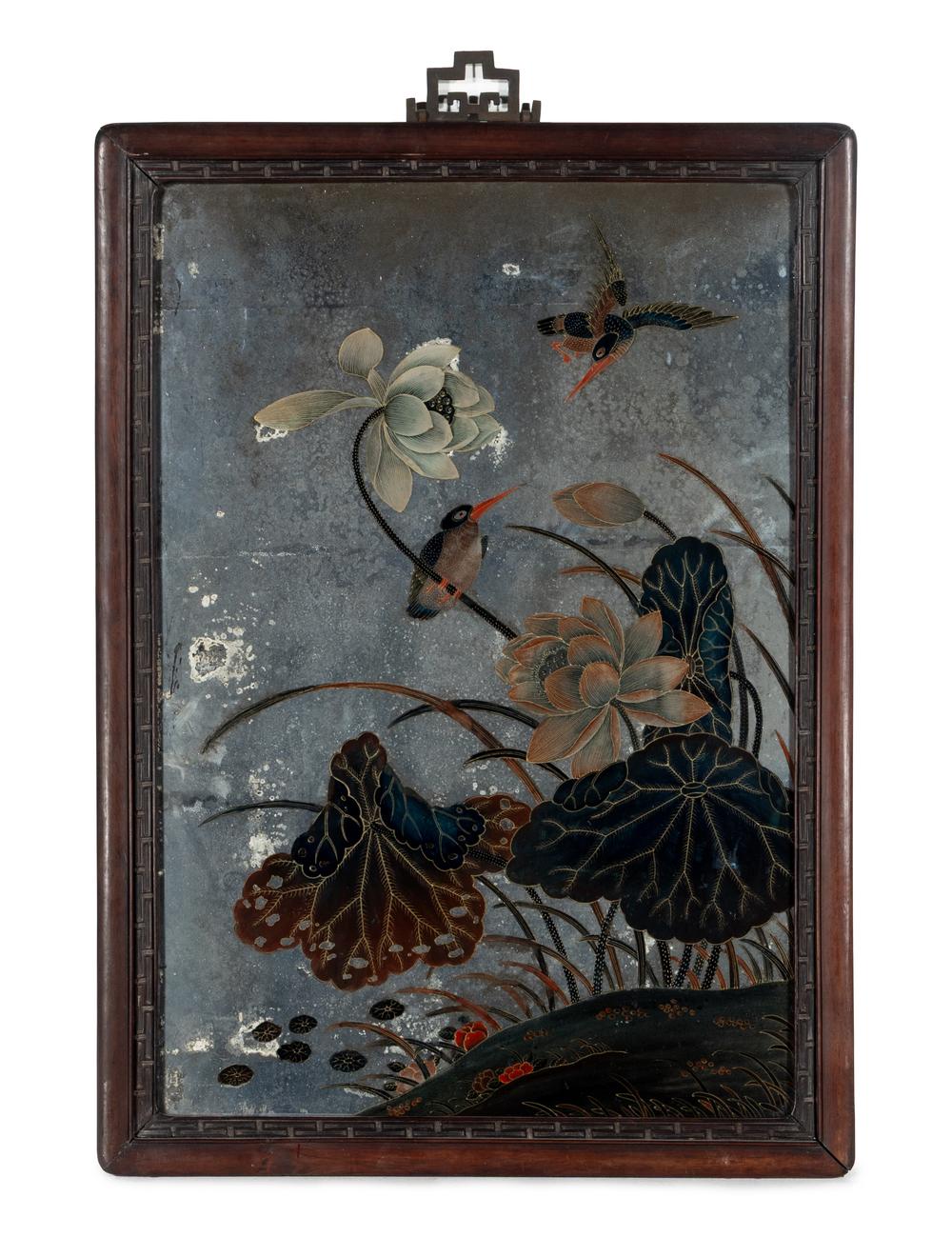 A Chinese Export Reverse Painted Mirror