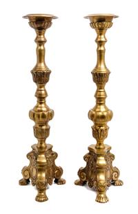 A Pair of Brass Prickets Height 23 1/4 inches. — 19TH/20TH CENTURY