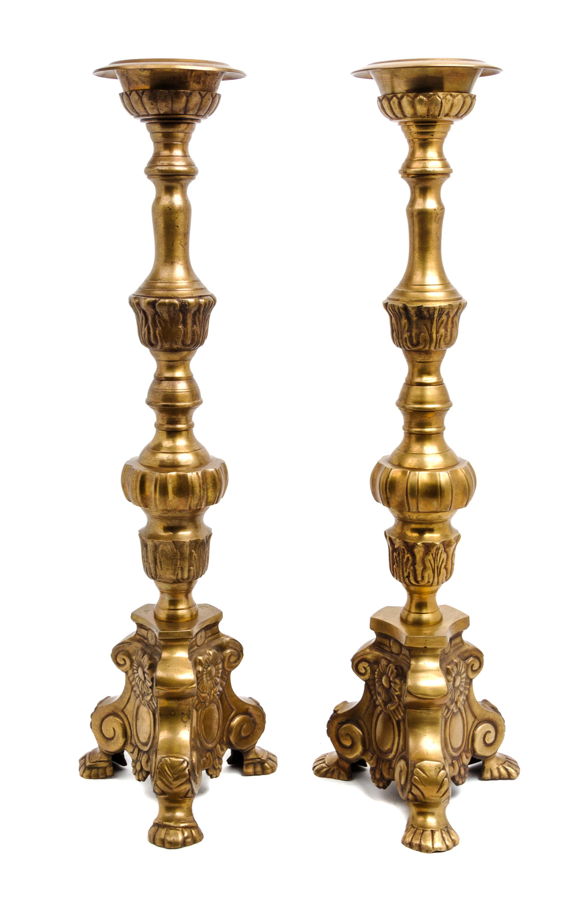 A Pair of Brass Prickets Height 23 1/4 inches. — 19TH/20TH CENTURY