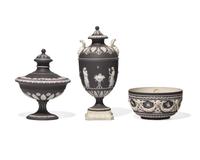 Three Wedgwood Black Jasperware Table Articles