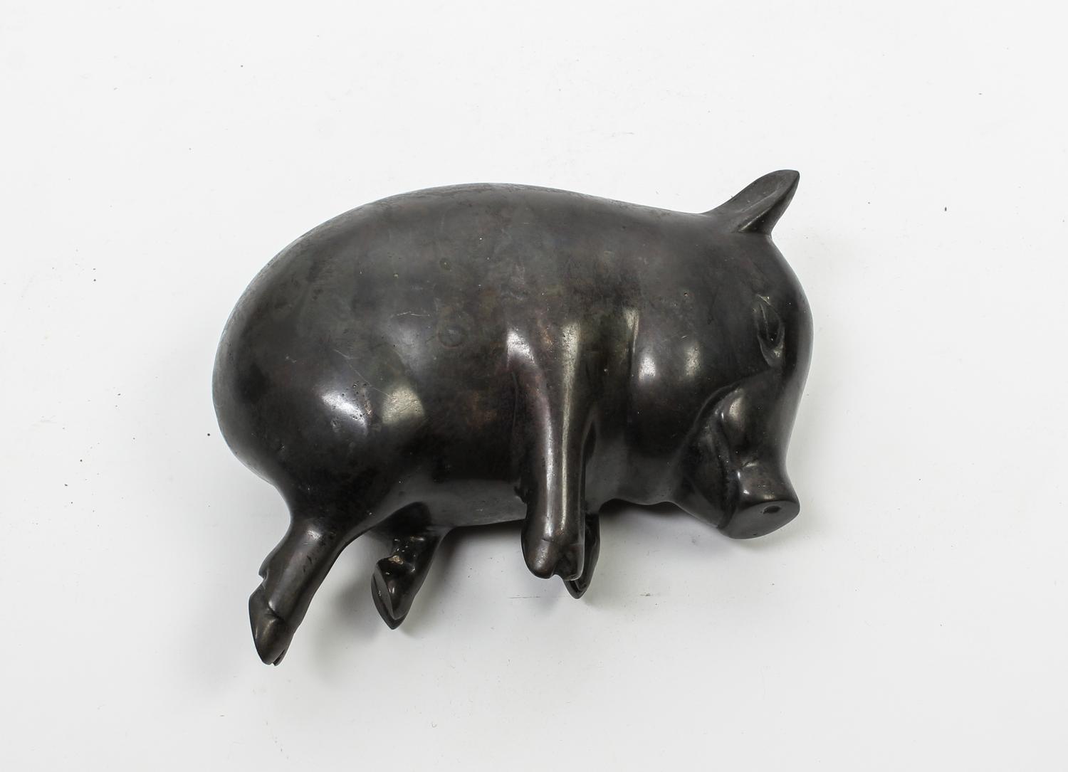 A Bronze Model of a Sleeping Pig Width 7 inches. — 20TH CENTURY