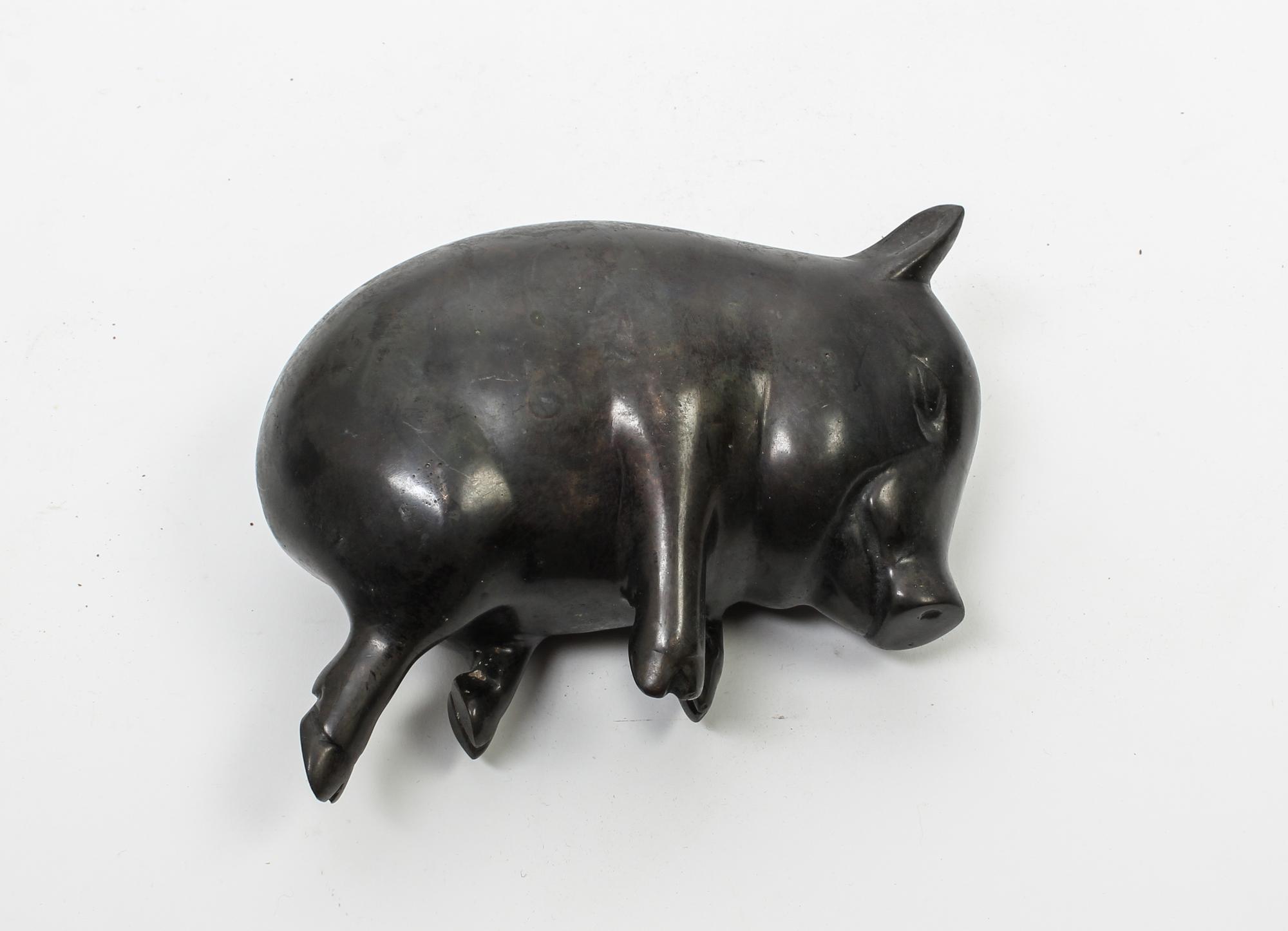 A Bronze Model of a Sleeping Pig Width 7 inches. — 20TH CENTURY
