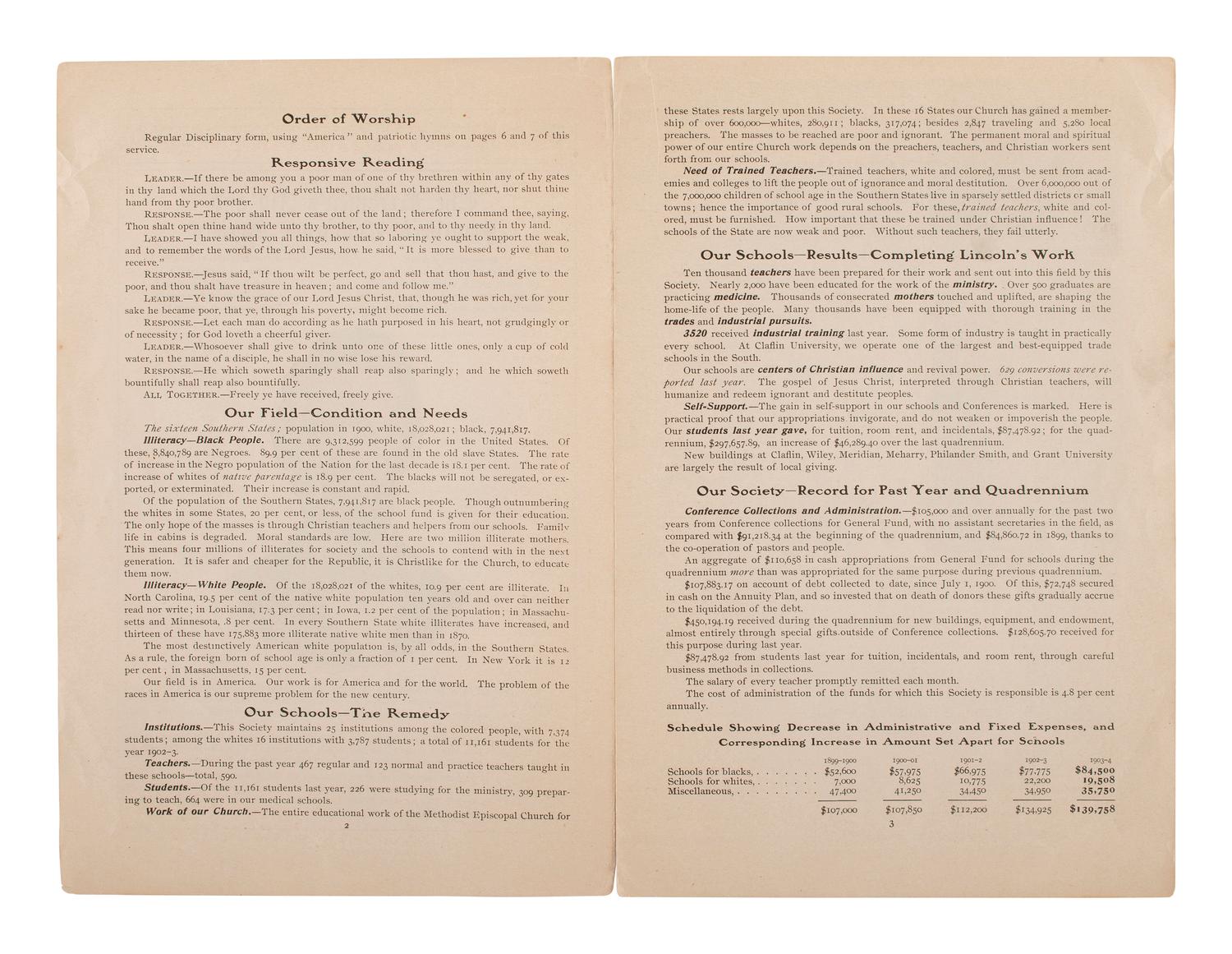 [EDUCATION]. 2 titles, incl. Freedmen's Aid and Southern Education Society . Cincinnati, 1904.