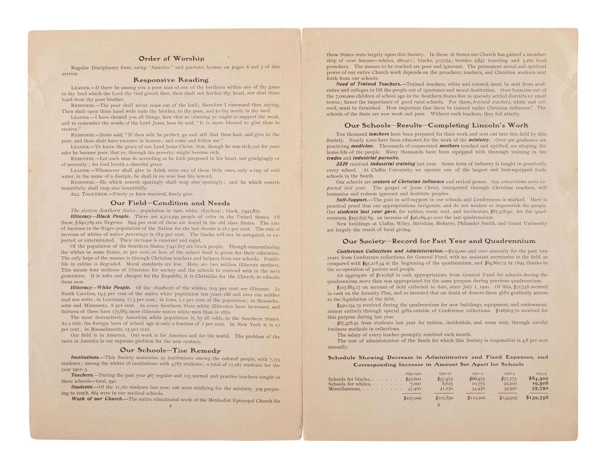 [EDUCATION]. 2 titles, incl. Freedmen's Aid and Southern Education Society . Cincinnati, 1904.