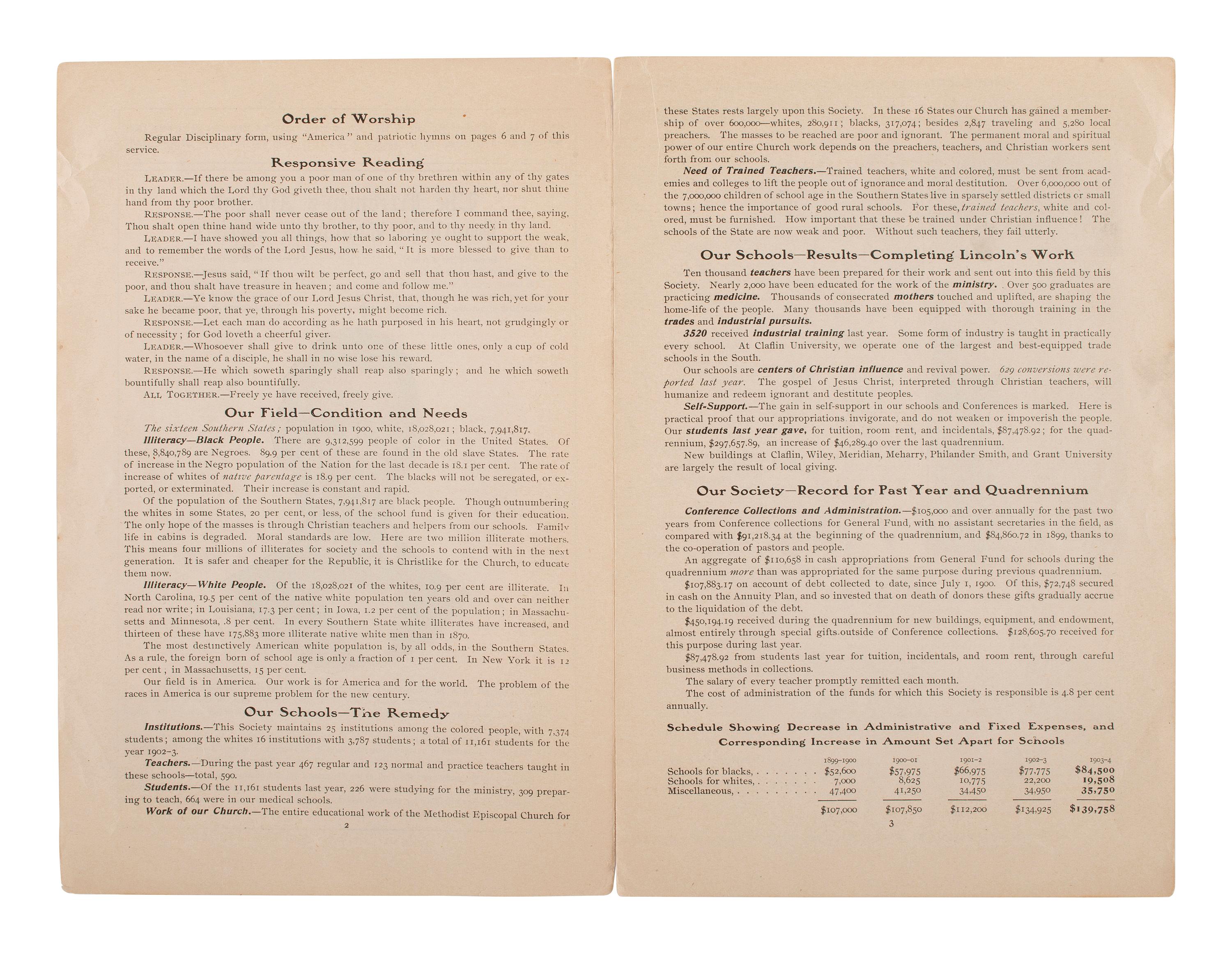 [EDUCATION]. 2 titles, incl. Freedmen's Aid and Southern Education Society . Cincinnati, 1904.