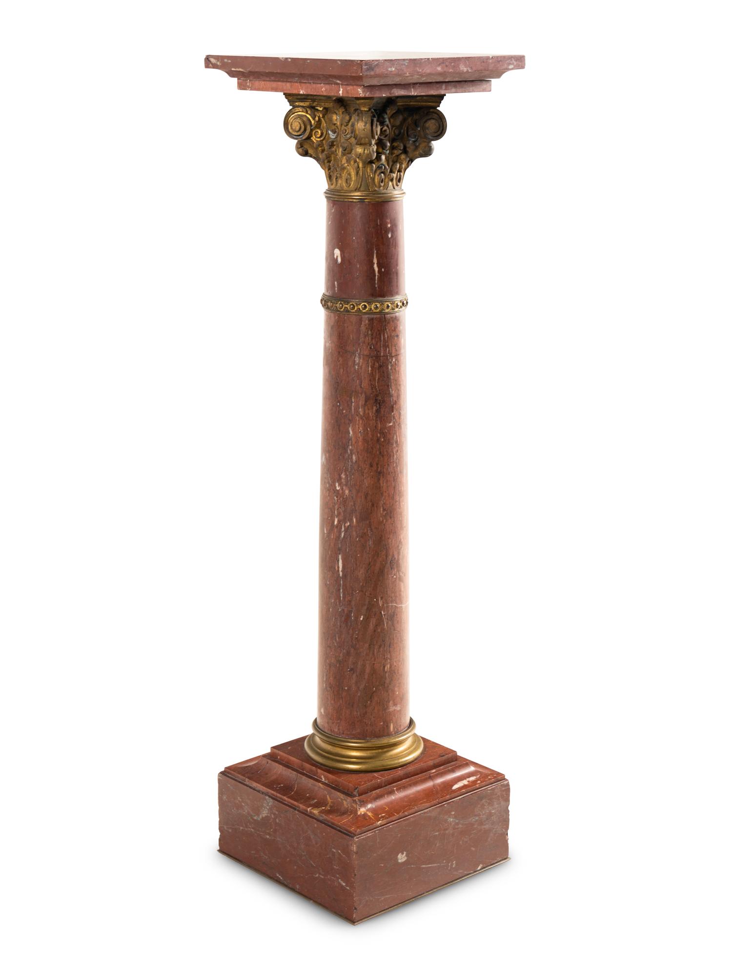 A French Gilt Bronze and Veined Red Marble Pedestal