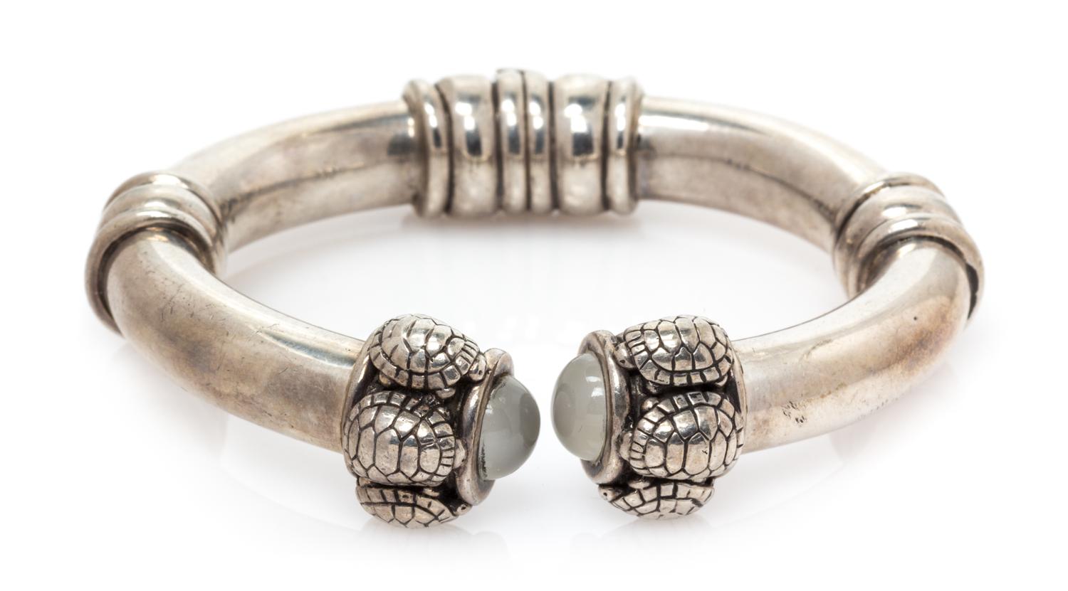 A Sterling Silver and Moonstone 'Turtle' Bangle Bracelet, Kieselstein-Cord, Circa 2000, 41.20 dwts.