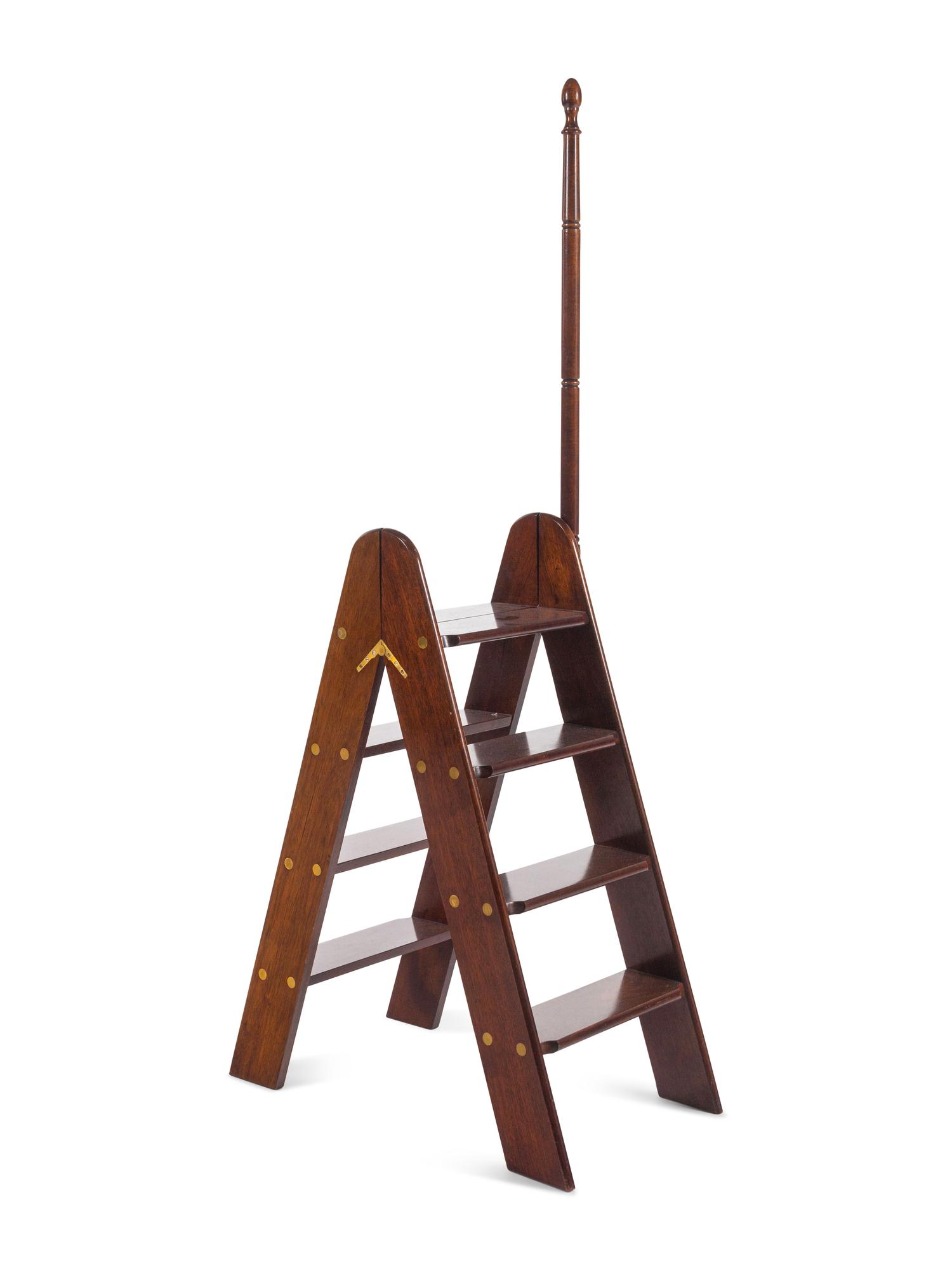 A Set of English Mahogany and Brass Folding Library Steps