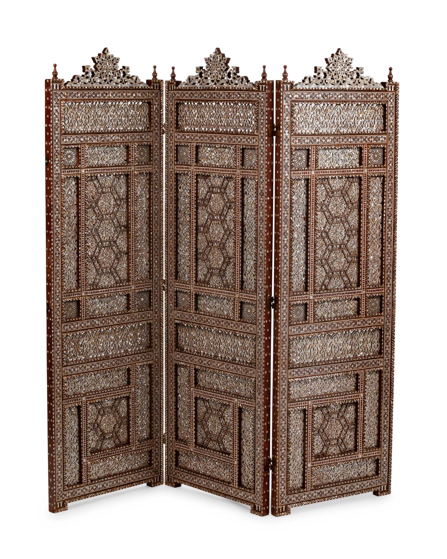 A Moorish Style Double-Sided Inlaid Three-Panel Floor Screen