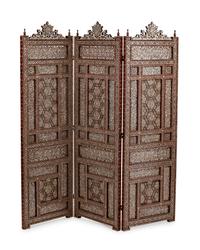 A Moorish Style Double-Sided Inlaid Three-Panel Floor Screen