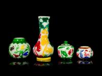 Four Chinese Multi-Colored Overlay Translucent White Glass Articles