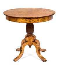 A Burr Maple Occasional Table Height 29 1/1 x diameter 32 inches. — 20TH CENTURY