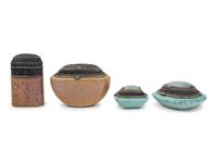 Four Studio Ceramic Glazed and Parcel Gilt Lidded Bowls