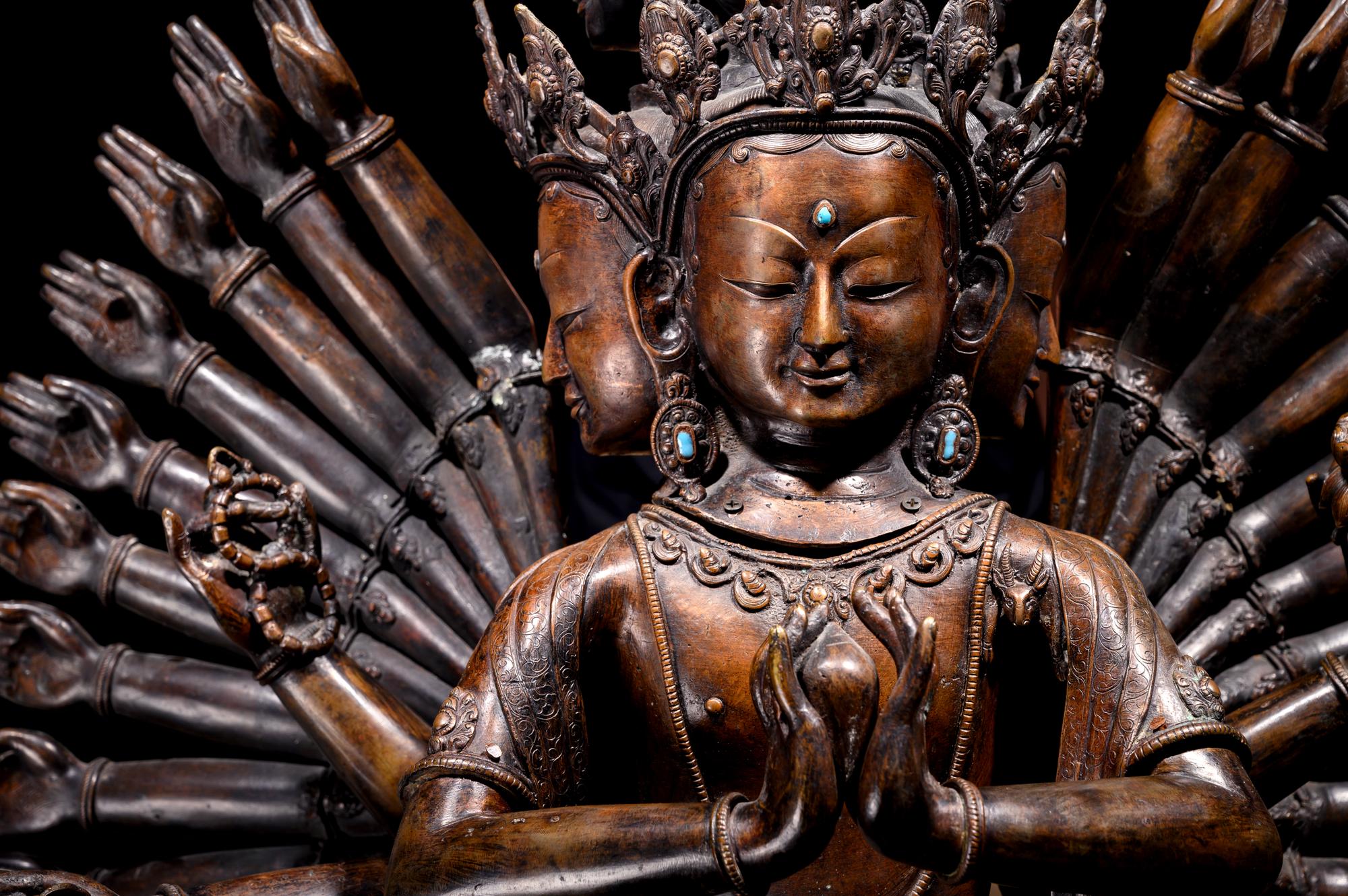 A Large Sino-Tibetan Bronze Figure of Multi-Hand Avalokitesvara