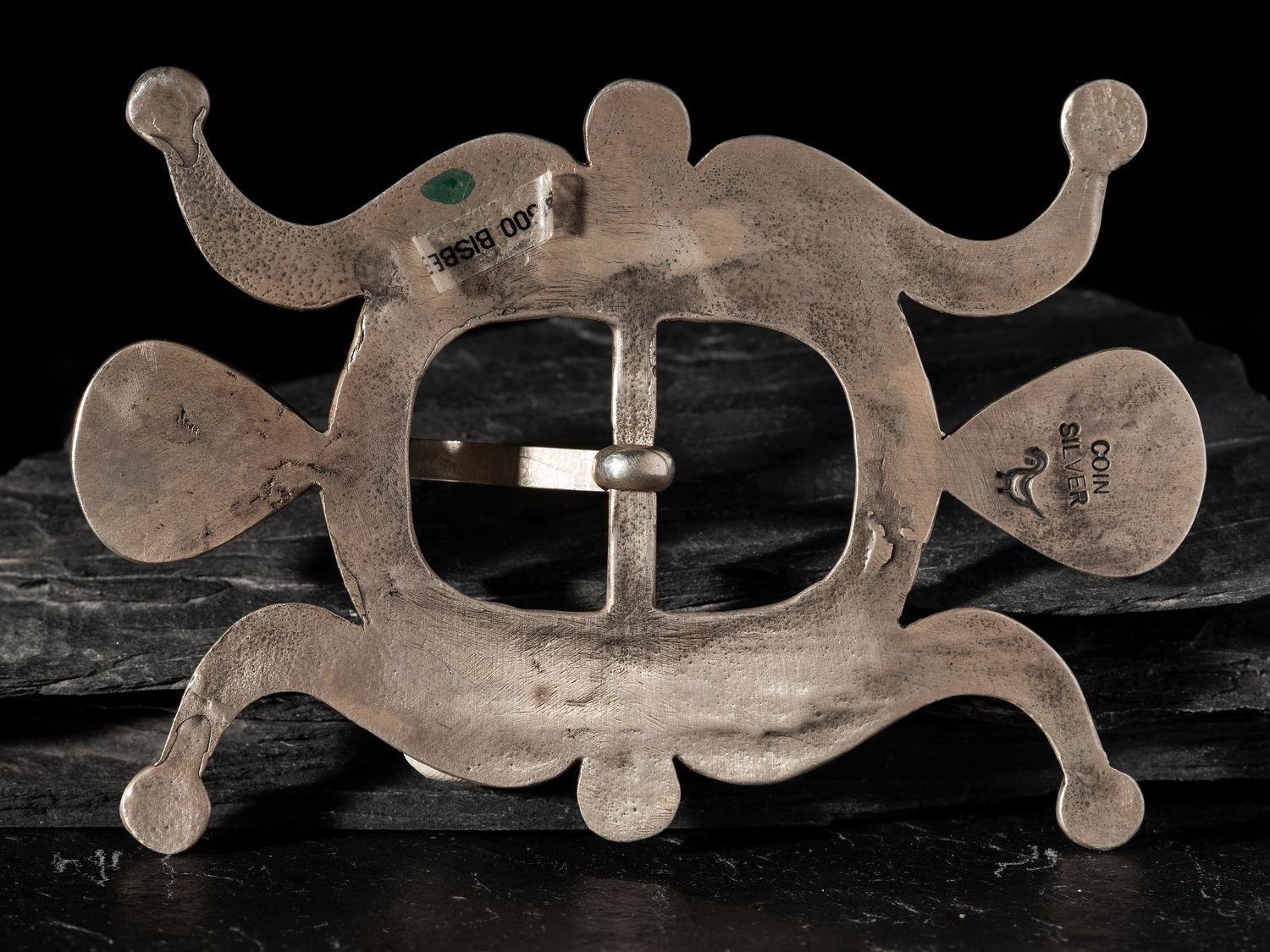 Sandcast Coin Silver and Bisbee Turquoise Belt Buckle