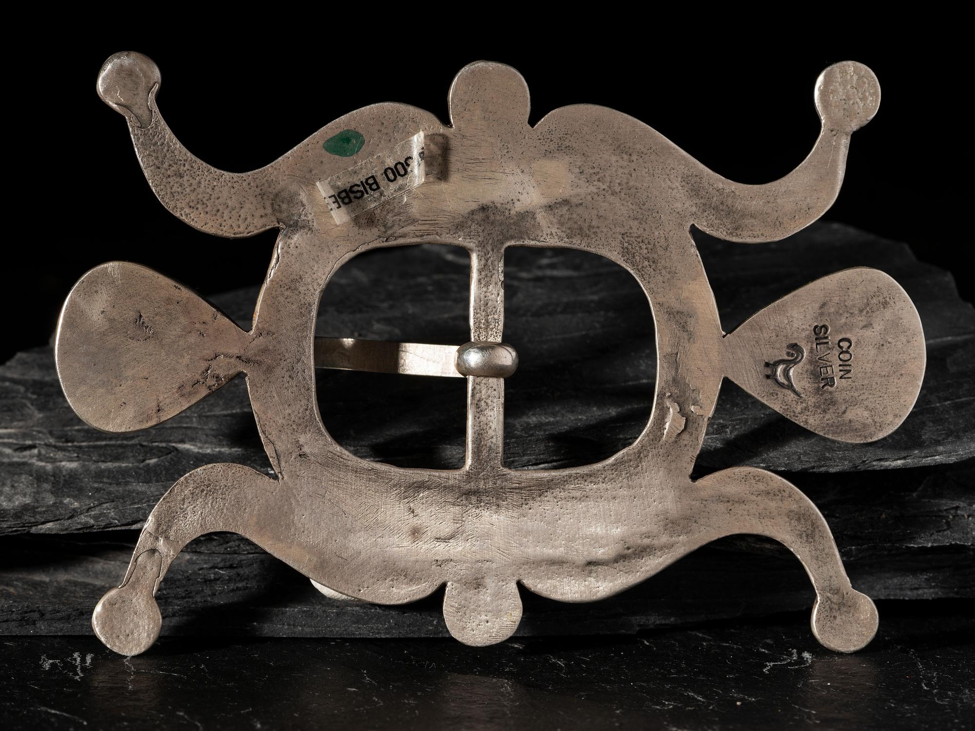 Sandcast Coin Silver and Bisbee Turquoise Belt Buckle