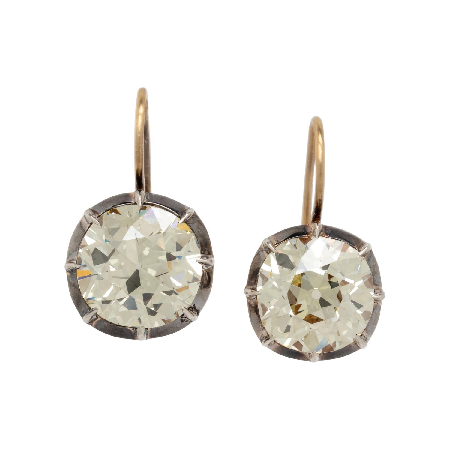 DIAMOND, YELLOW GOLD, AND SILVER EARRINGS