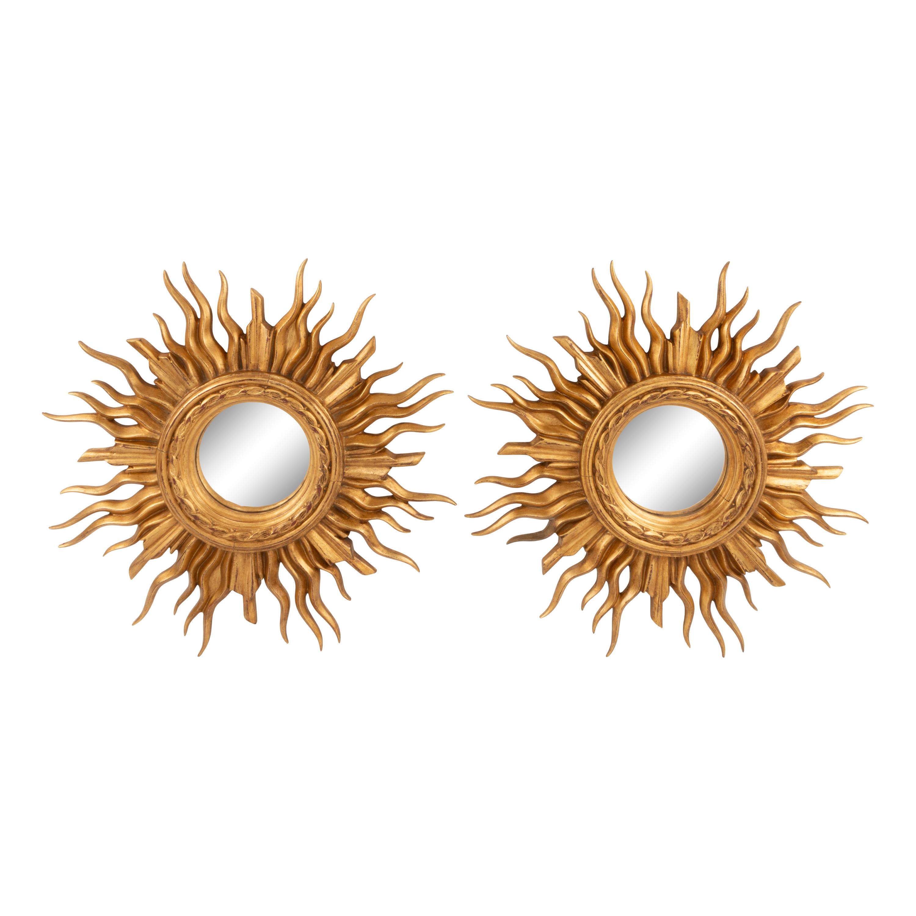 A Pair of Italian Giltwood Sunburst Mirrors