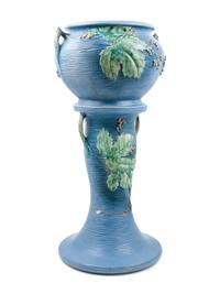 A Roseville Pottery Bushberry Jardiniere and Pedestal
