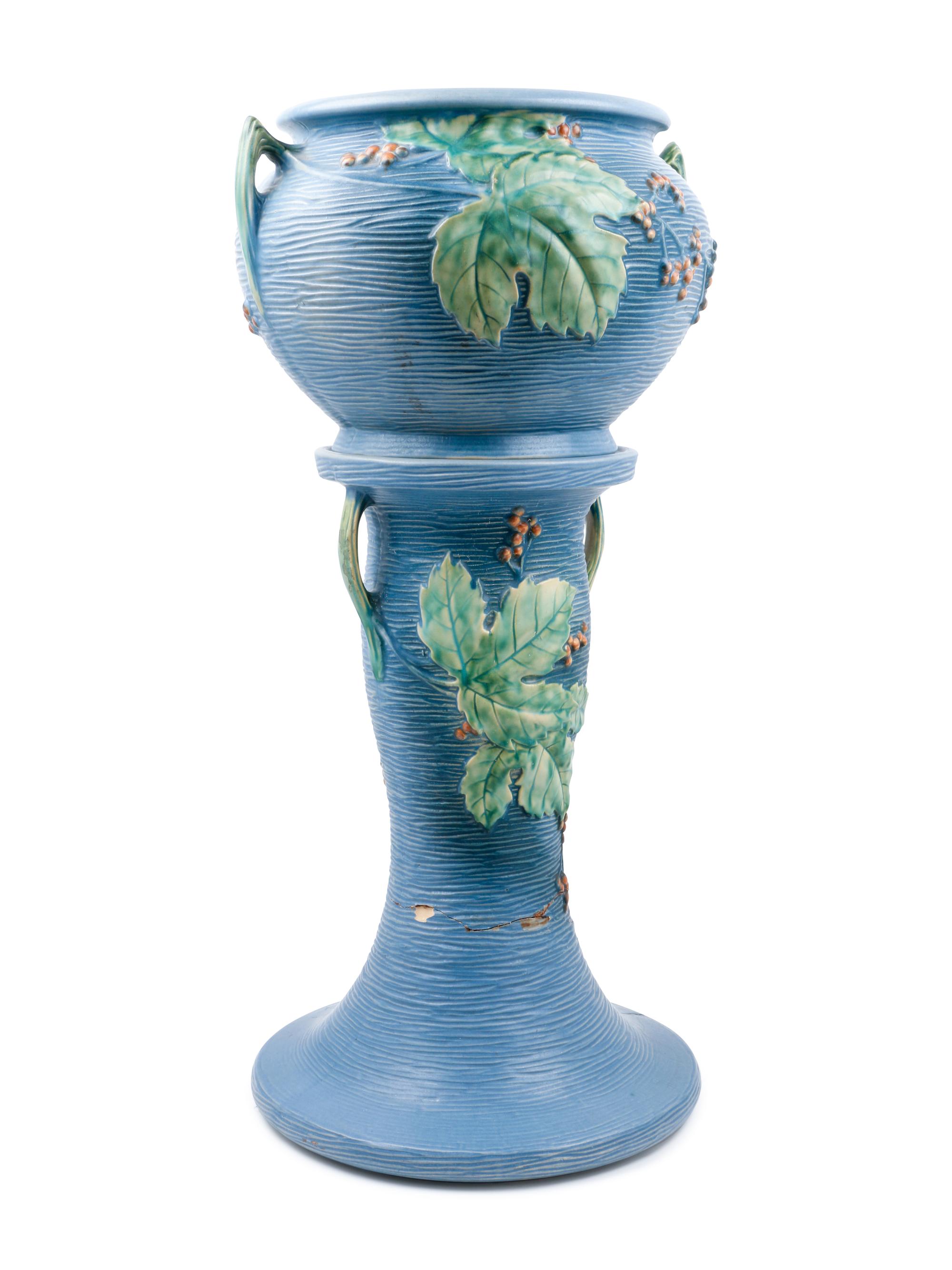 A Roseville Pottery Bushberry Jardiniere and Pedestal
