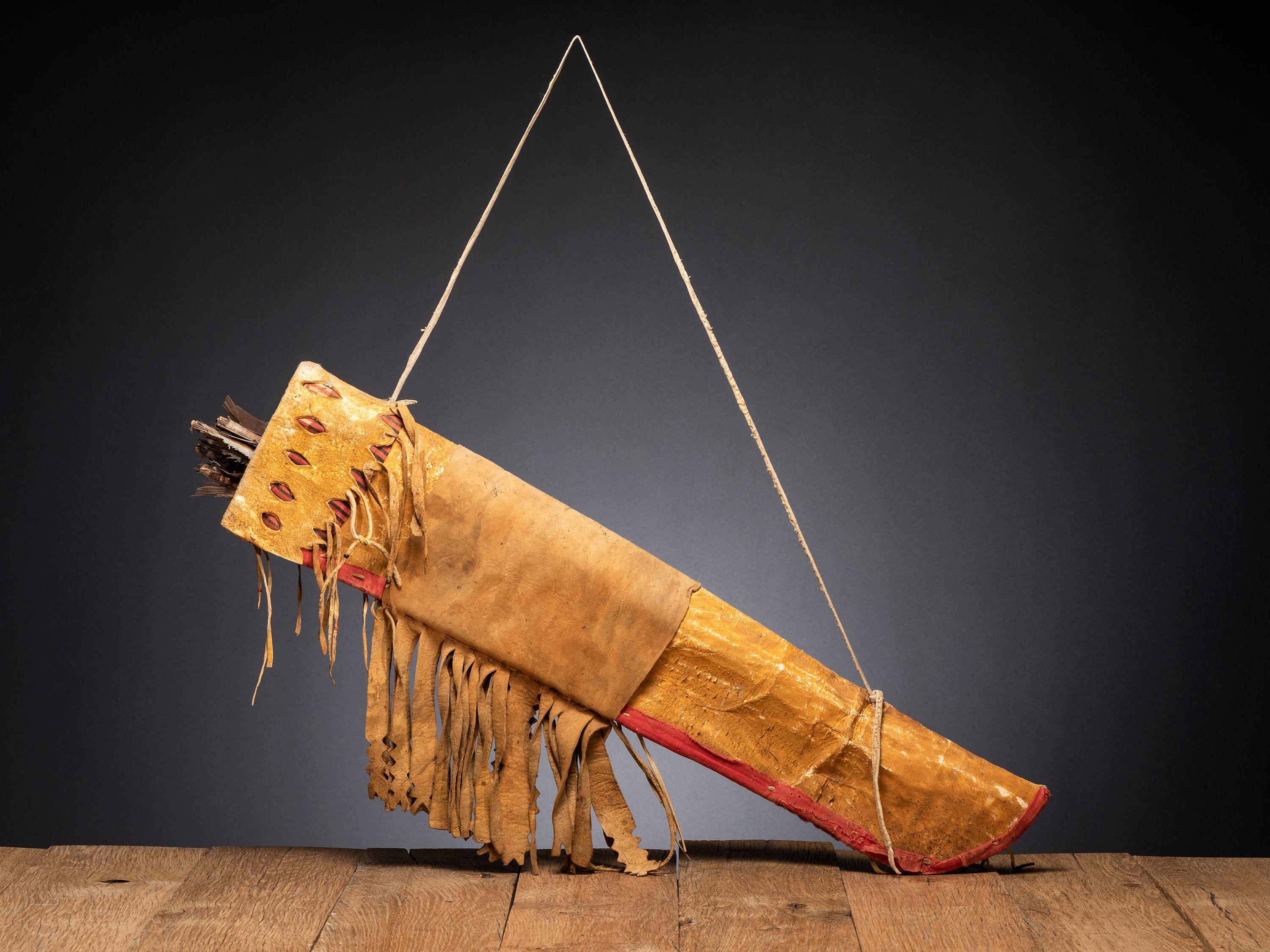 Apache Beaded Hide Quiver, with Six Arrows