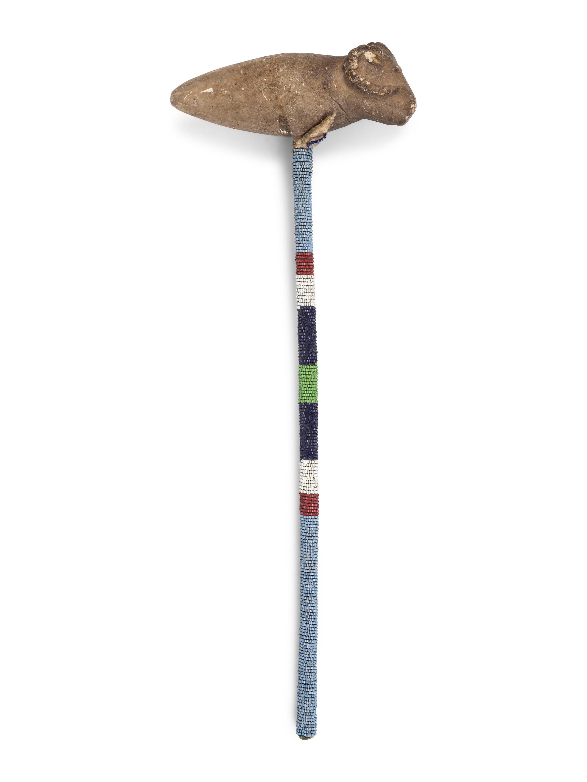 Sioux Figural Stone Club, with Beaded Handle