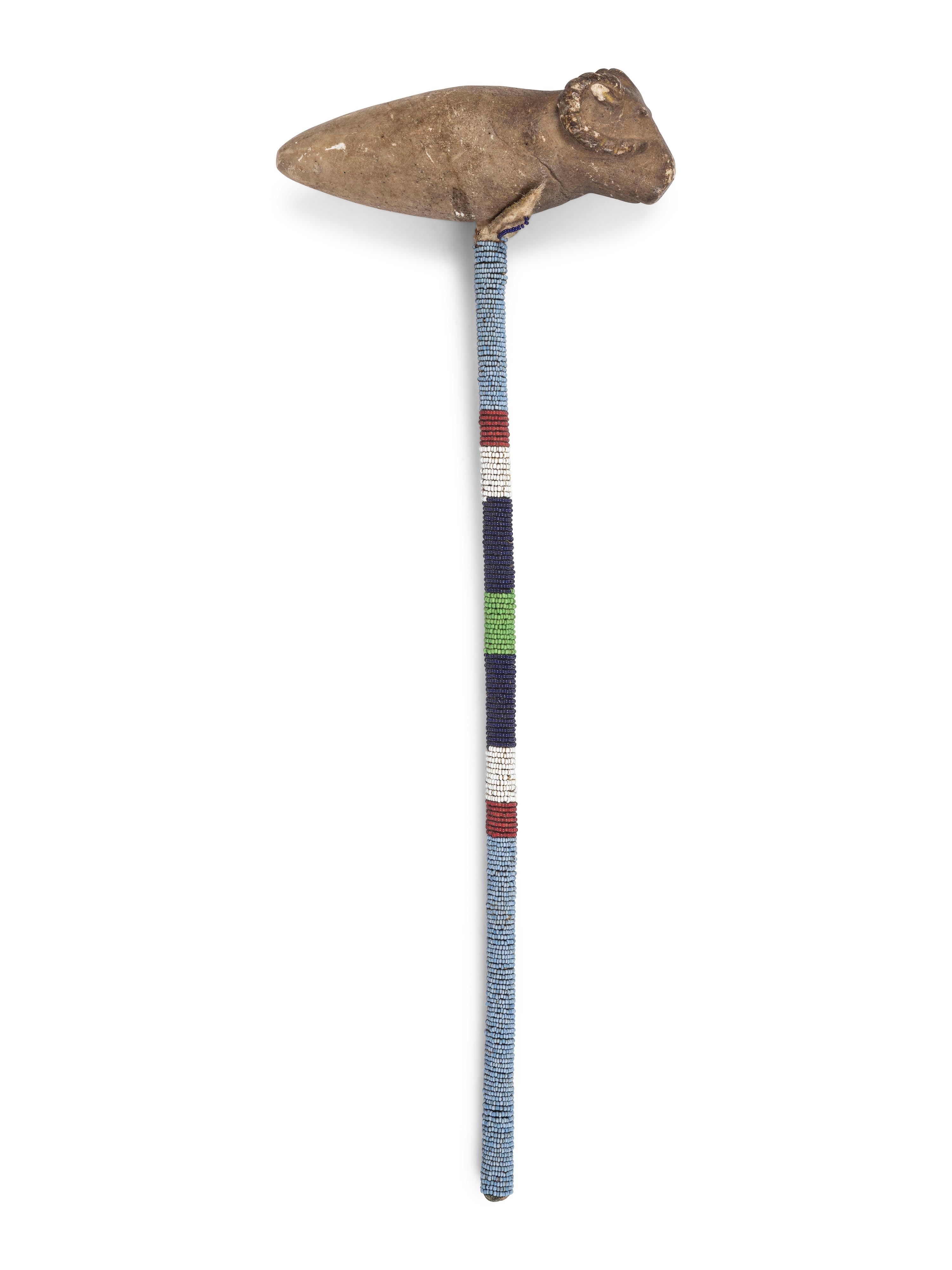 Sioux Figural Stone Club, with Beaded Handle