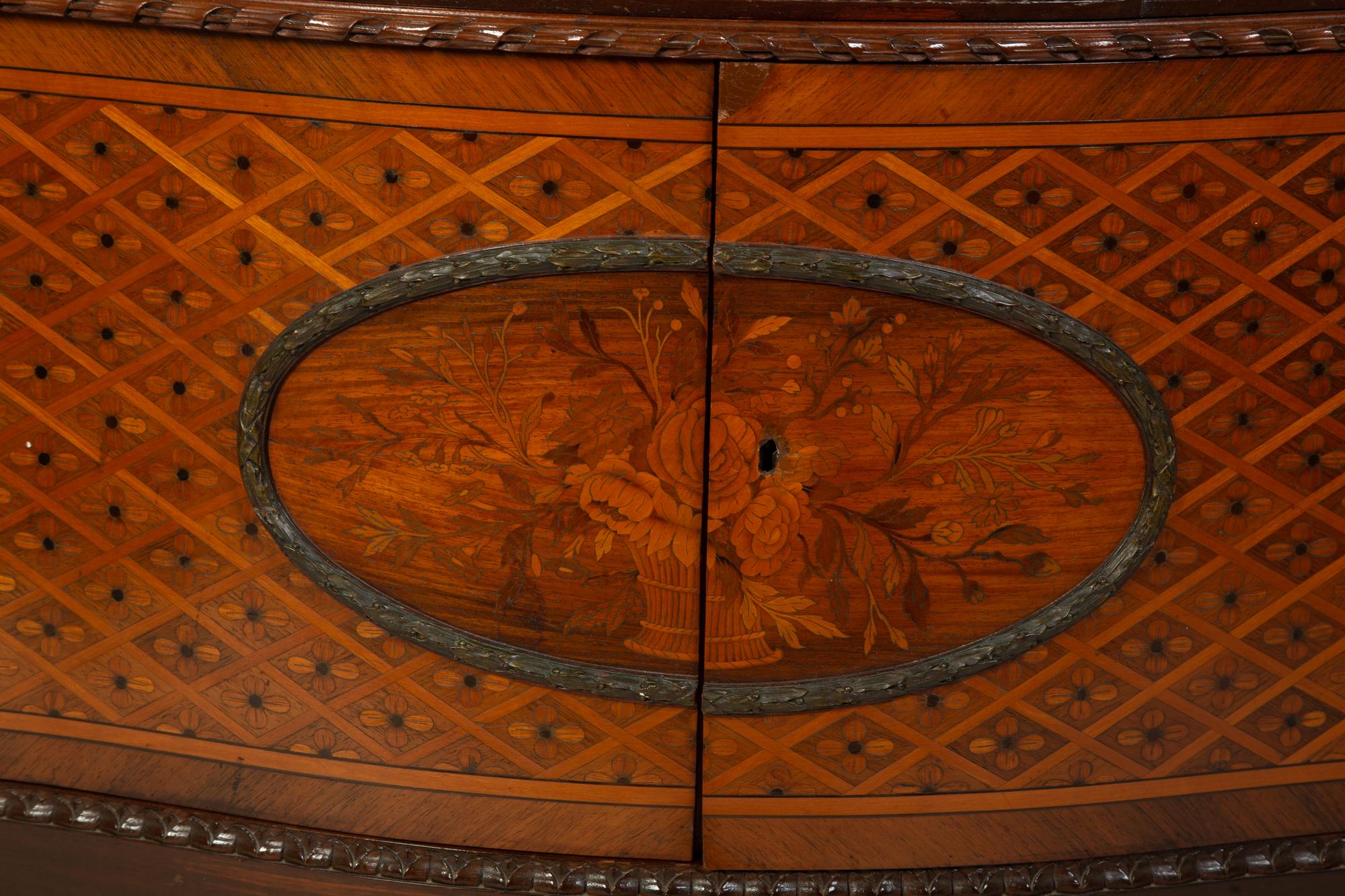 A Louis XVI Style Marquetry Inlaid Marble Top Cabinet — EARLY 20TH CENTURY
