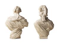 A Pair of French Carved Marble Busts of Louis XVI and Marie Antoinette