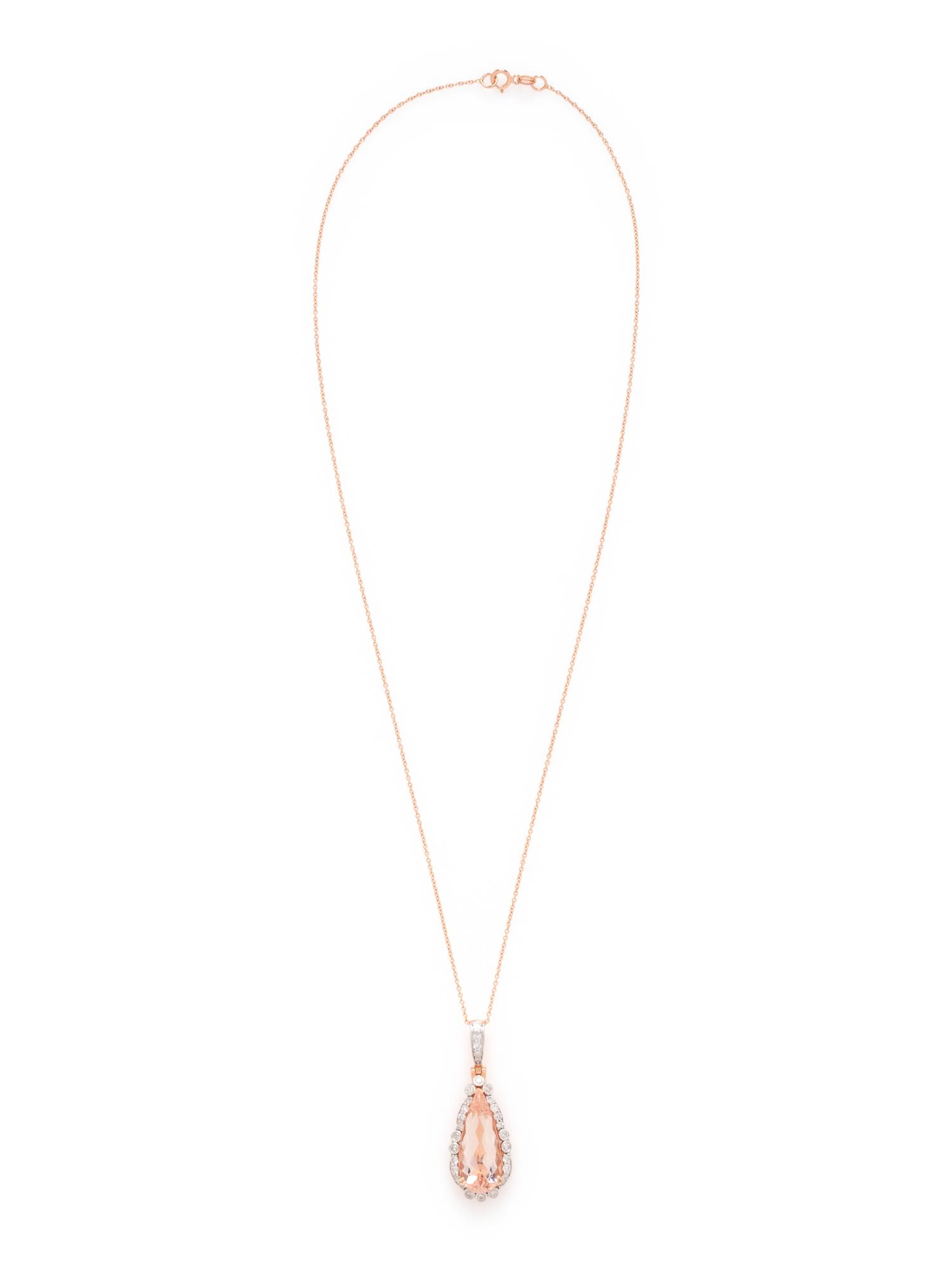 ROSE GOLD, MORGANITE AND DIAMOND PENDANT/NECKLACE