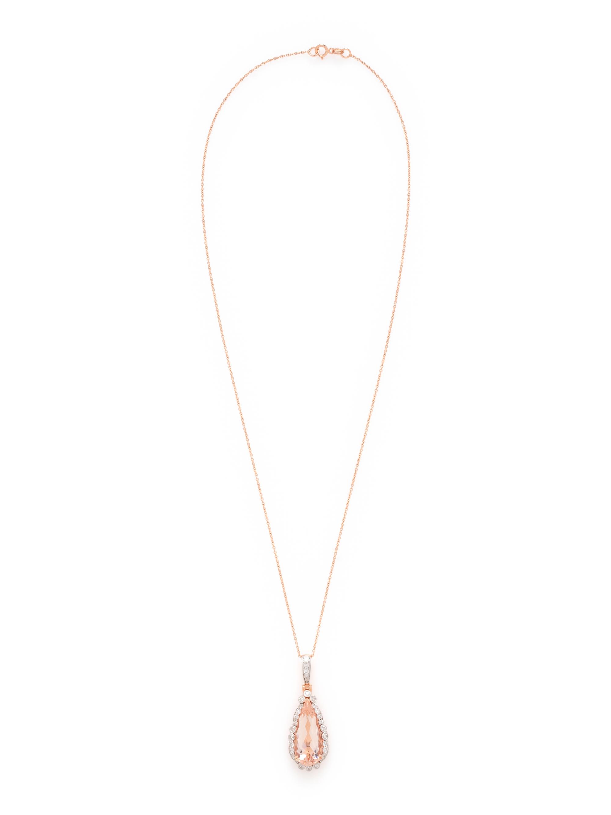 ROSE GOLD, MORGANITE AND DIAMOND PENDANT/NECKLACE