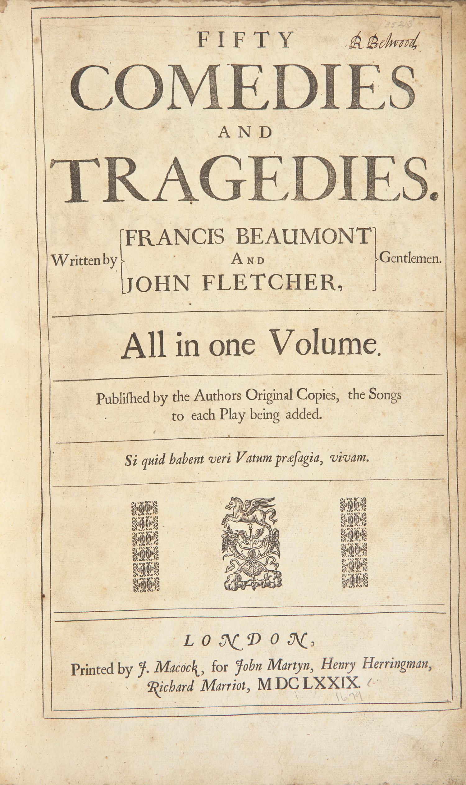 [Fine Bindings] [Zahn, Otto] Beaumont, Francis, and John Fletcher. Fifty Comedies and Tragedies...