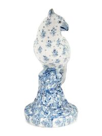 A Blue and White Spongeware Model of a Parrot