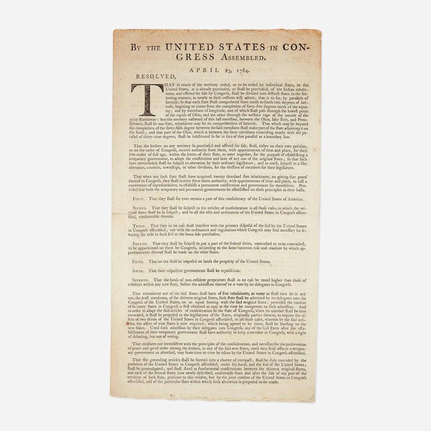 [Americana] [Northwest Territory] Land Ordinance of 1785