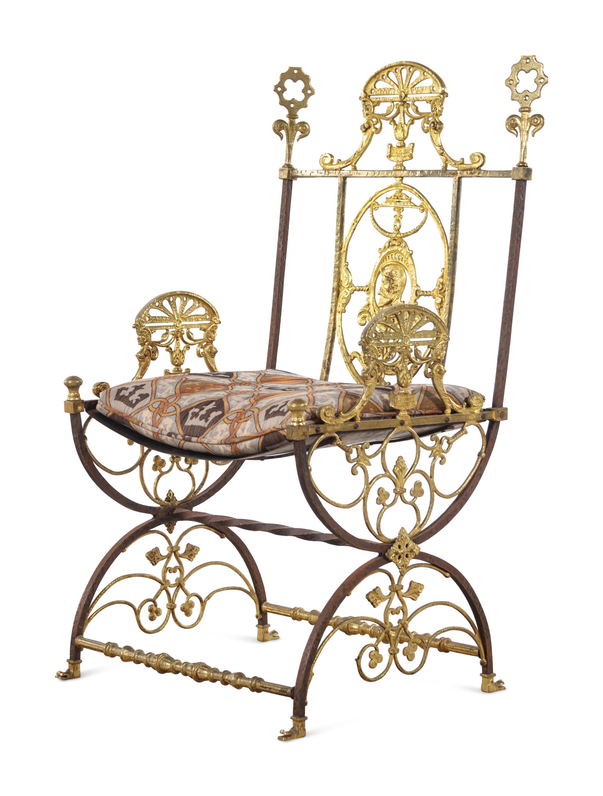 A Neoclassical Iron and Bronze Chair in the Style of Oscar Bach