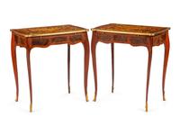 A Pair of Louis XVI Style Gilt Metal Mounted Marquetry Tables