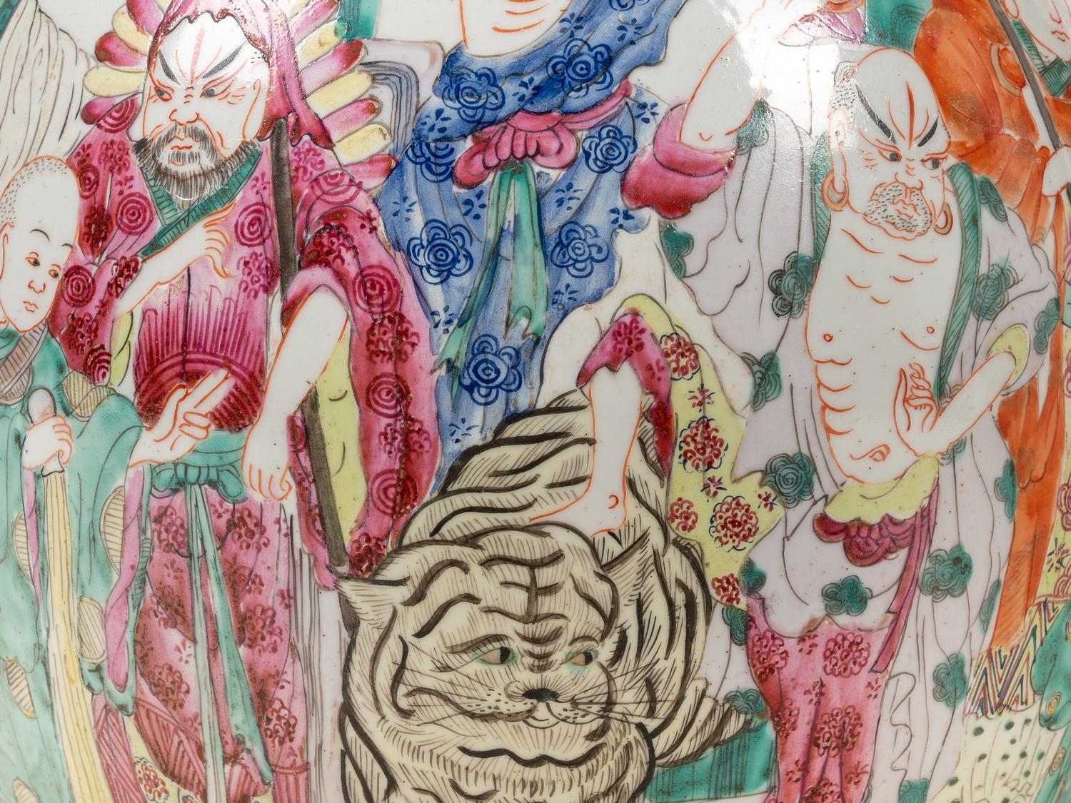 A Pair of Large Chinese Famille Rose Porcelain Bottle Vases