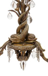 A Gilt-Bronze Dolphin-Form Three-Light Chandelier