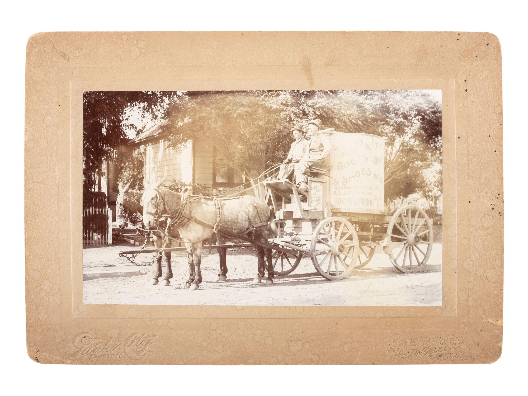 [WESTERN AMERICANA -- CALIFORNIA]. 2 photographs, one featuring a horse-drawn parade float.