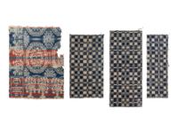 Four Jacquard Cotton and Wool Coverlet Fragments