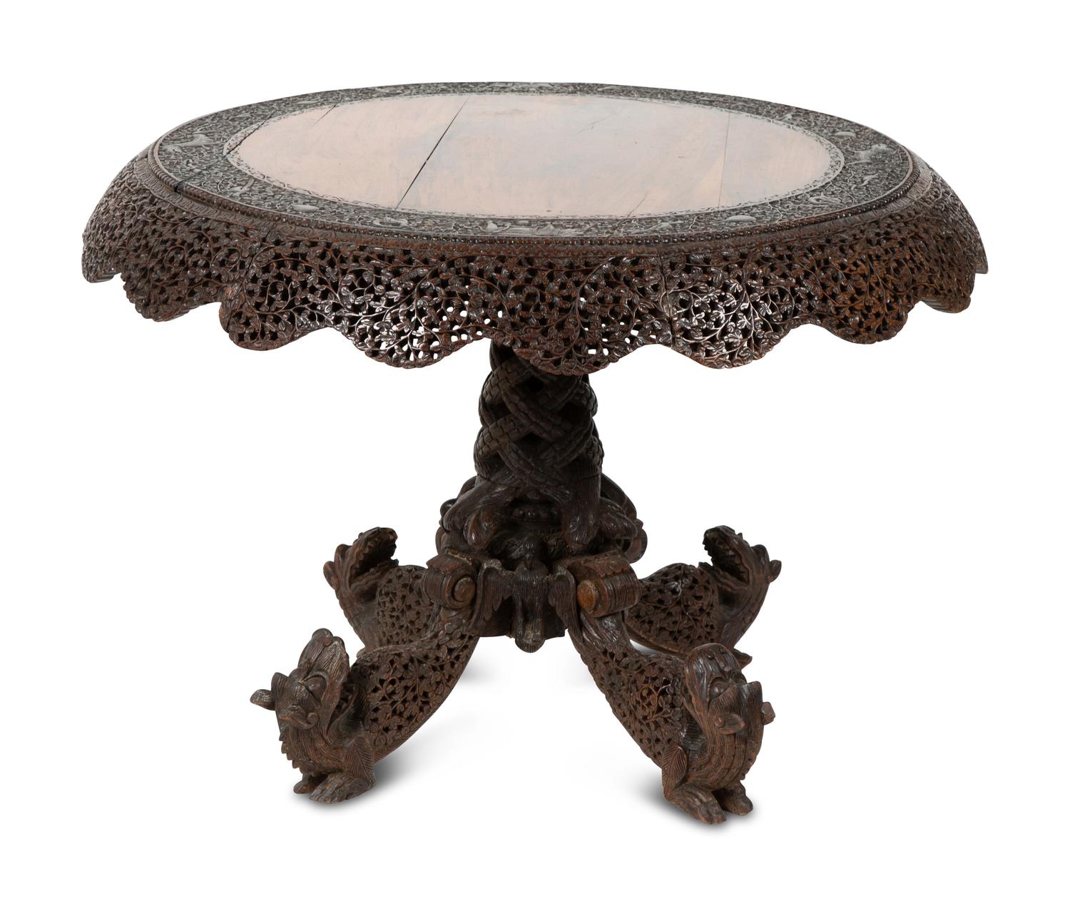 An Anglo-Indian Pierced and Carved Pedestal Table — LATE 19TH/EARLY 20TH CENTURY